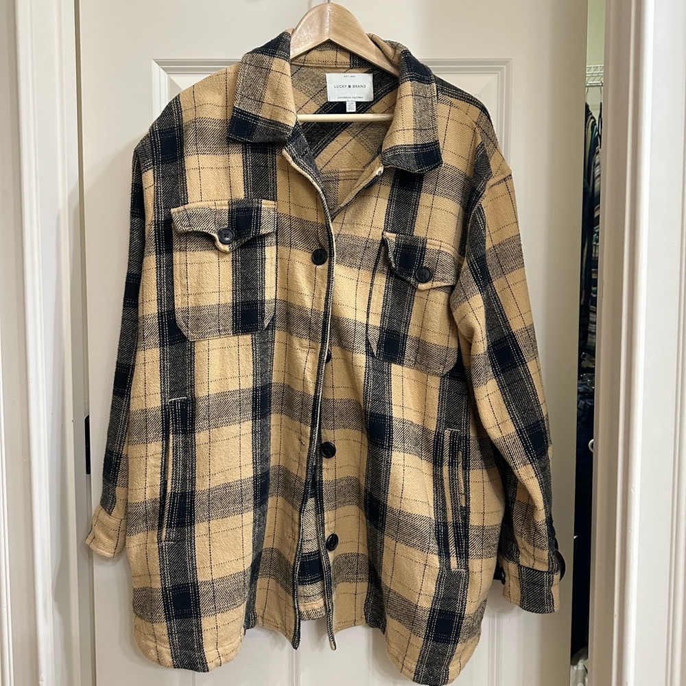 Lucky Brand Women's Black & Cream Plaid Shacket with Pockets Size L